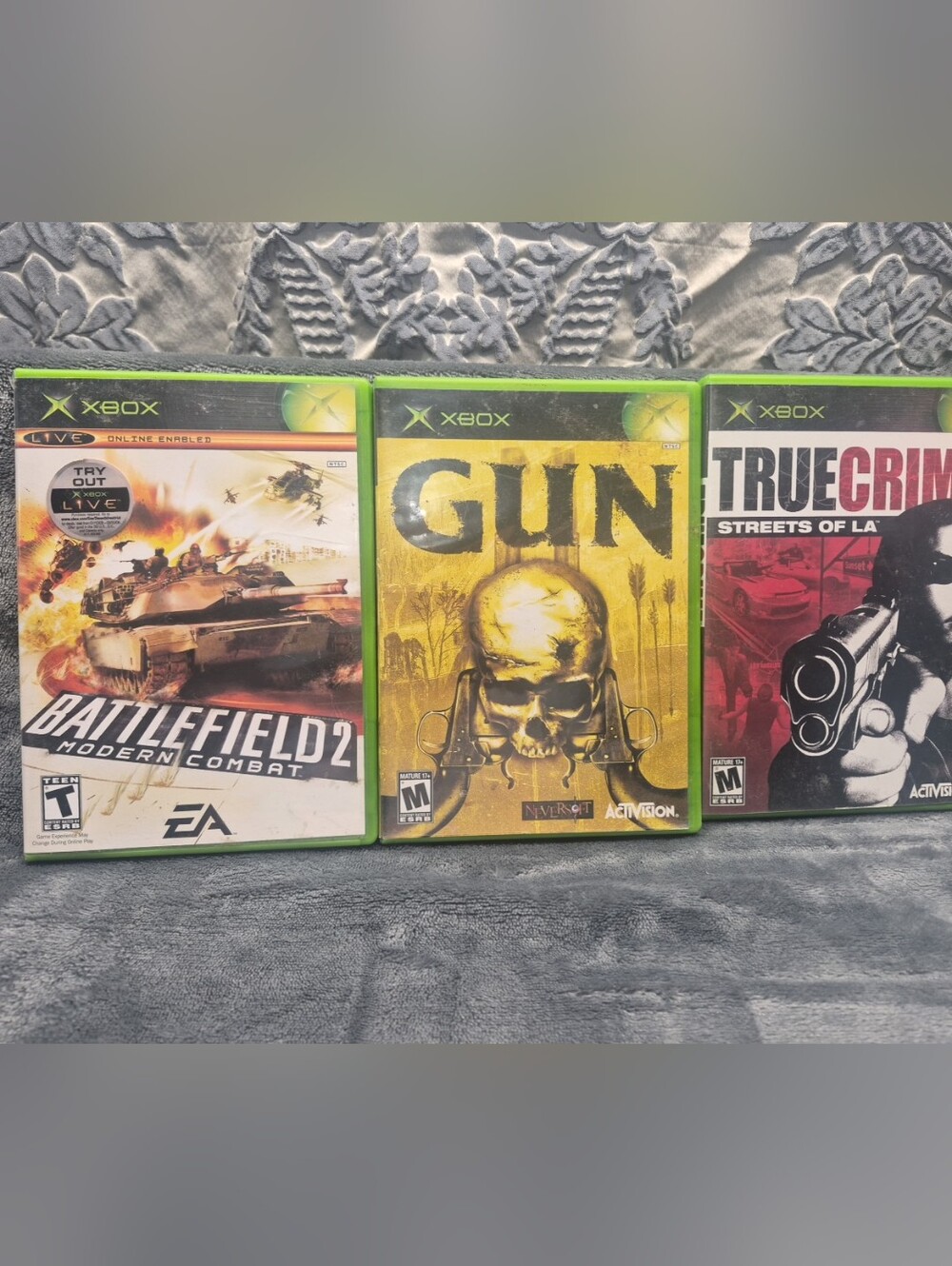 Lot Of 3 Xbox Original Games GUN BATTLEFIELD 2 TRUE CRIME PRE-OWNED GOOD